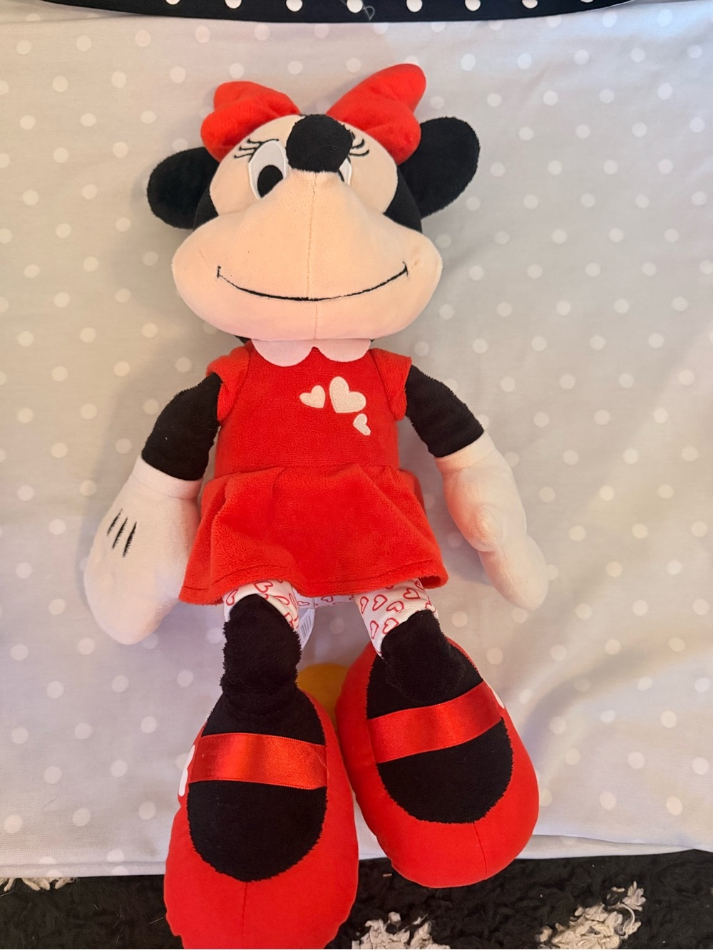 Disney Minnie Mouse Red and Black Plush Doll with Bow